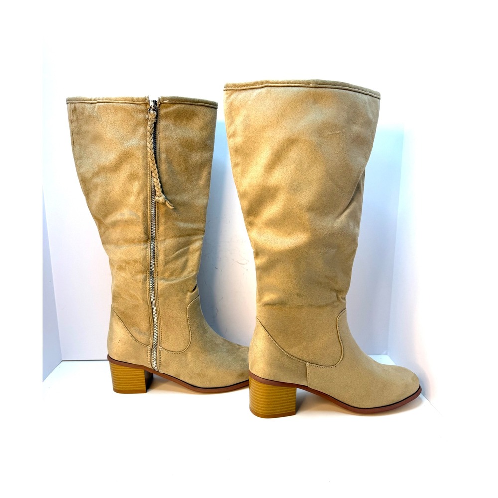 Journee Collection Women's Sanora Stacked Heel Mid Shaft Boots Stone Size 8M NWT - Picture 3 of 6